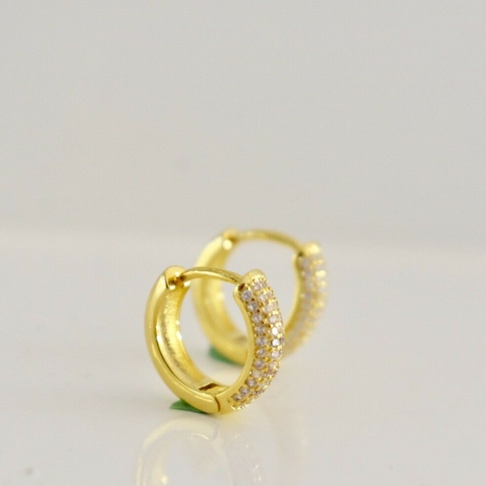 NEW Gold Plated Silver Huggie Earring Micro CZ